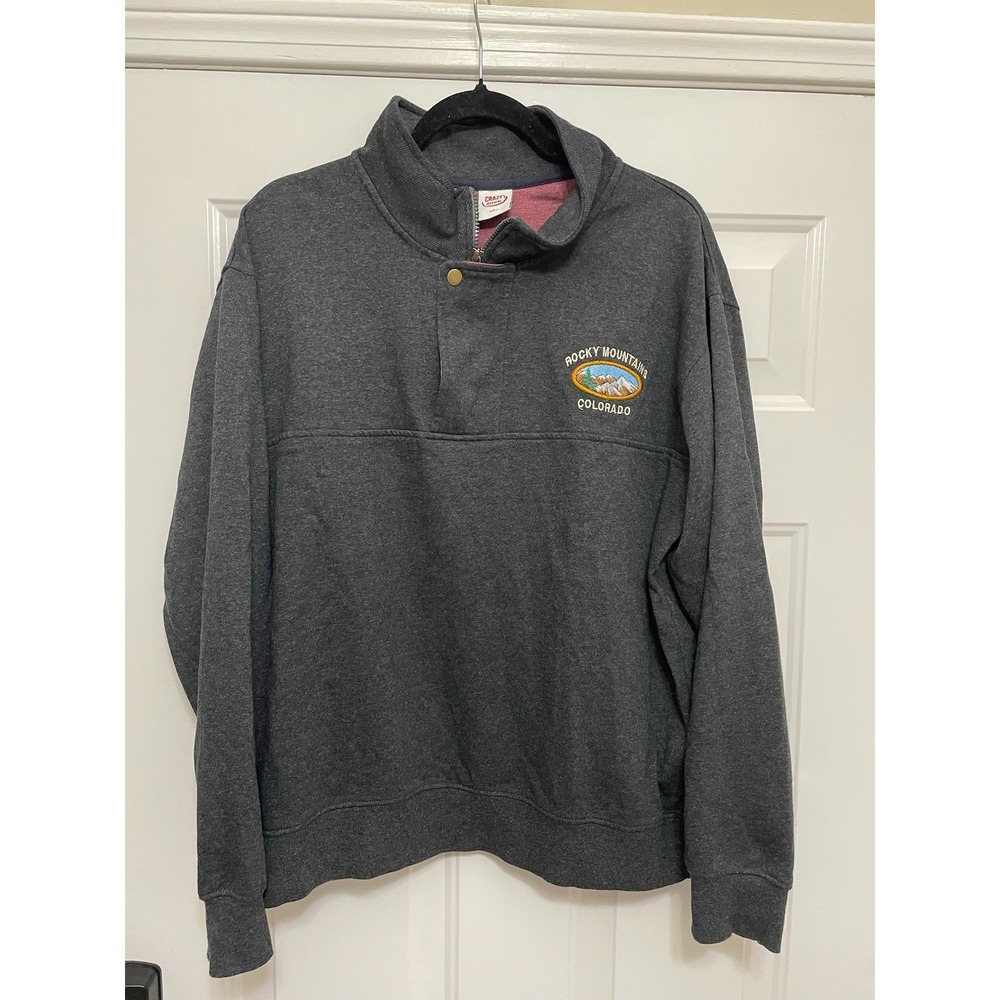 Crazy Apparel 1/4 Zip Snap Button Collar Rocky Mountains Colorado Casual Playful